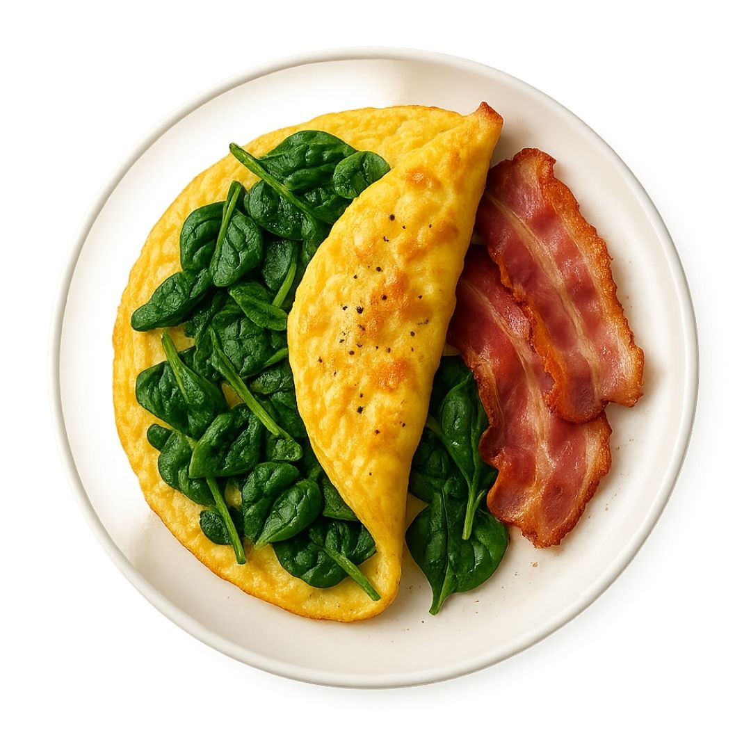 Omlet z boczkiem i szpinakiem